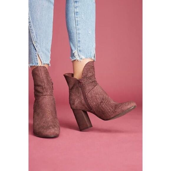 Anthropologie Burgundy Suede Ankle Boots - Picture 2 of 8